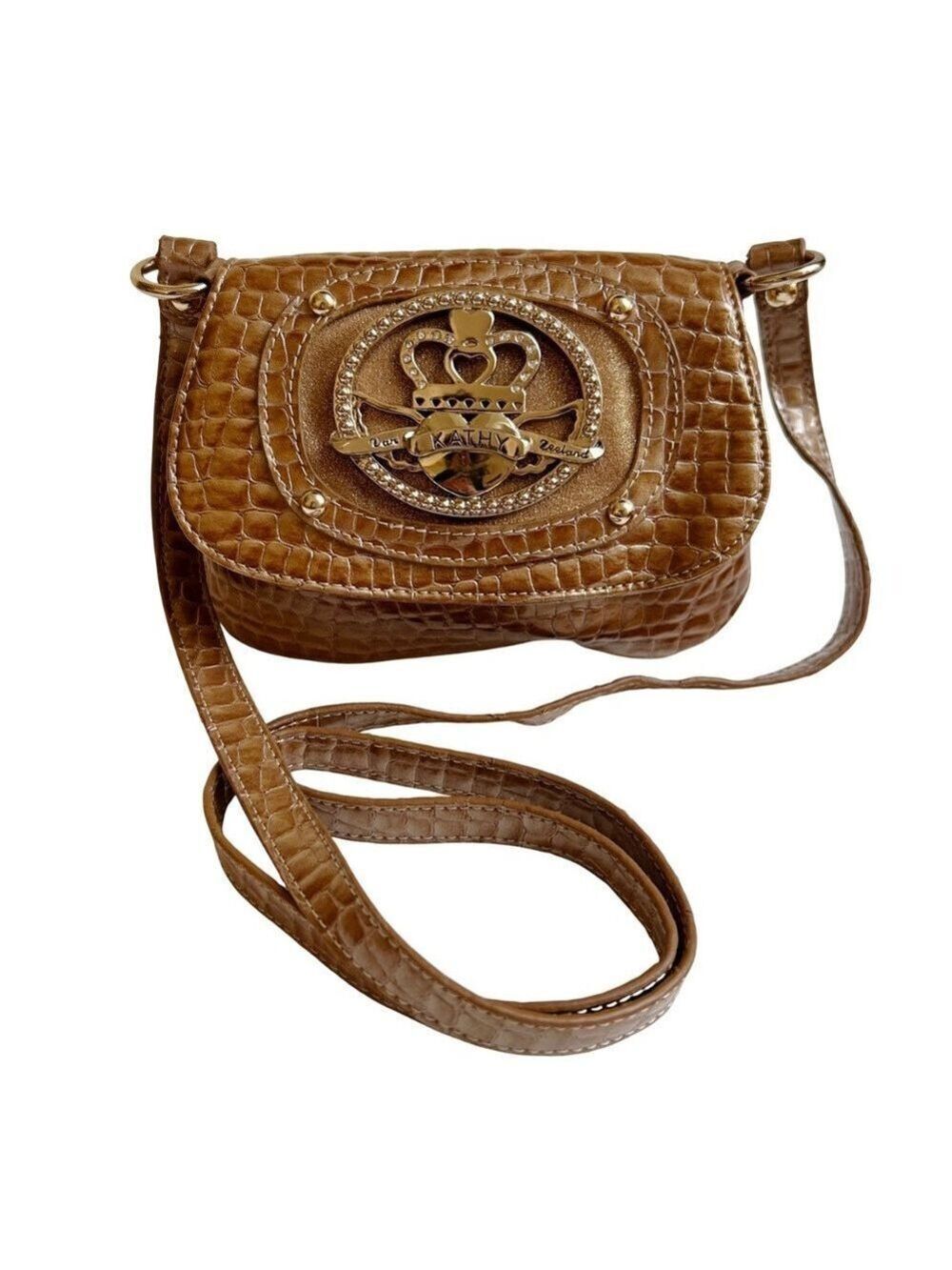 Kathy Van Zealand Faux Croc Leather Crossbody Bag